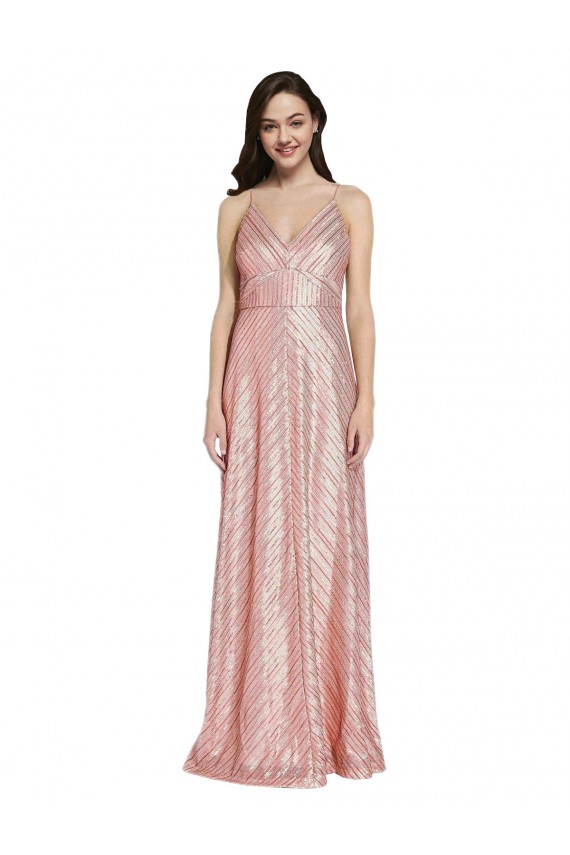 Wholesale Low Back Rose Gold Sheath V-Neck Long Prom Dress Canada