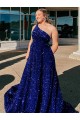 Wholesale Royal Blue A-Line One Shoulder Sweep Train Prom Dress Canada