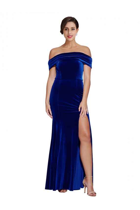 Wholesale Royal Blue Mermaid Off the Shoulder Long Prom Dress Canada