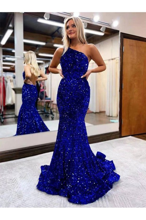 Wholesale Royal Blue Mermaid One Shoulder Sweep Train Prom Dress Canada