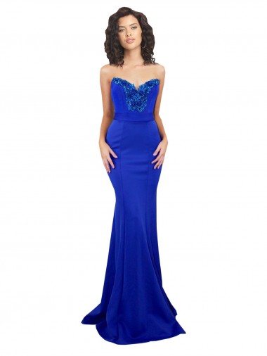 Wholesale Low Back Royal Blue Mermaid High Neck Long Prom Dress Canada