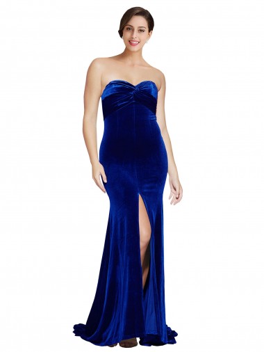 Wholesale Low Back Royal Blue Mermaid Strapless Sweep Train Prom Dress Canada
