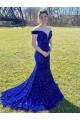 Wholesale Royal Blue Sheath Off the Shoulder Sweep Train Prom Dress Canada