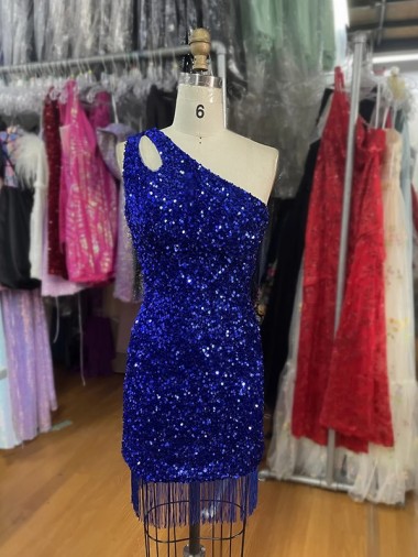 Wholesale Royal Blue Sheath One Shoulder Short Homecoming Dress Canada