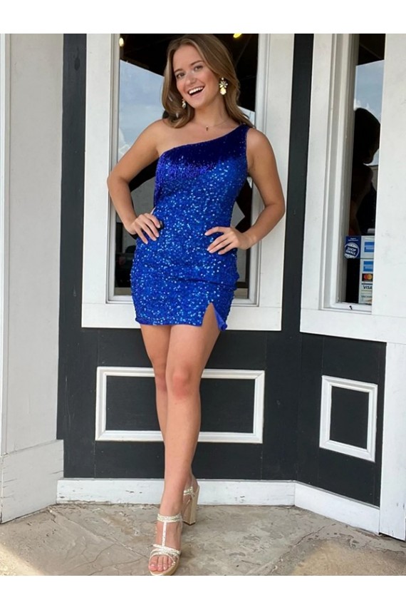 Wholesale One Shoulder Royal Blue Sheath Short Homecoming Dress Canada