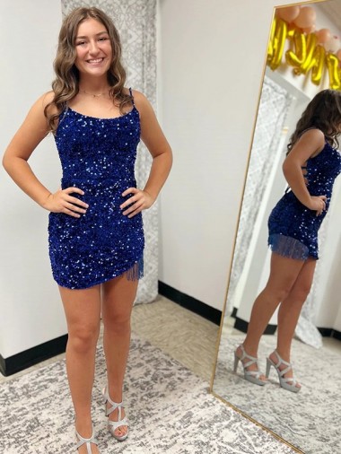 Wholesale Royal Blue Sheath Spaghetti Straps Short Prom Dress Canada