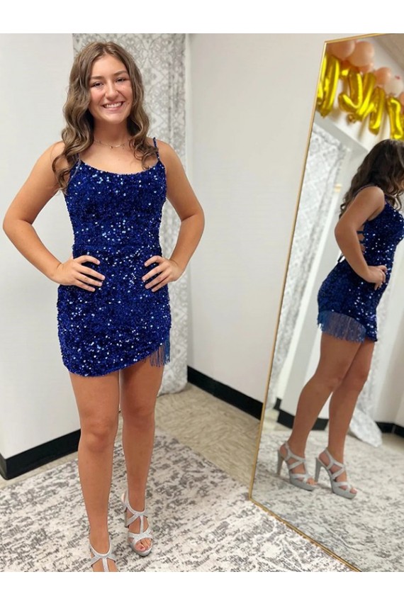 Wholesale Royal Blue Sheath Spaghetti Straps Short Prom Dress Canada
