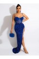 Wholesale Royal Blue Sheath Spaghetti Straps Sweep Train Prom Dress Canada
