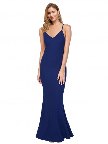 Wholesale Open Back Royal Blue Sheath V-Neck Long Prom Dress Canada