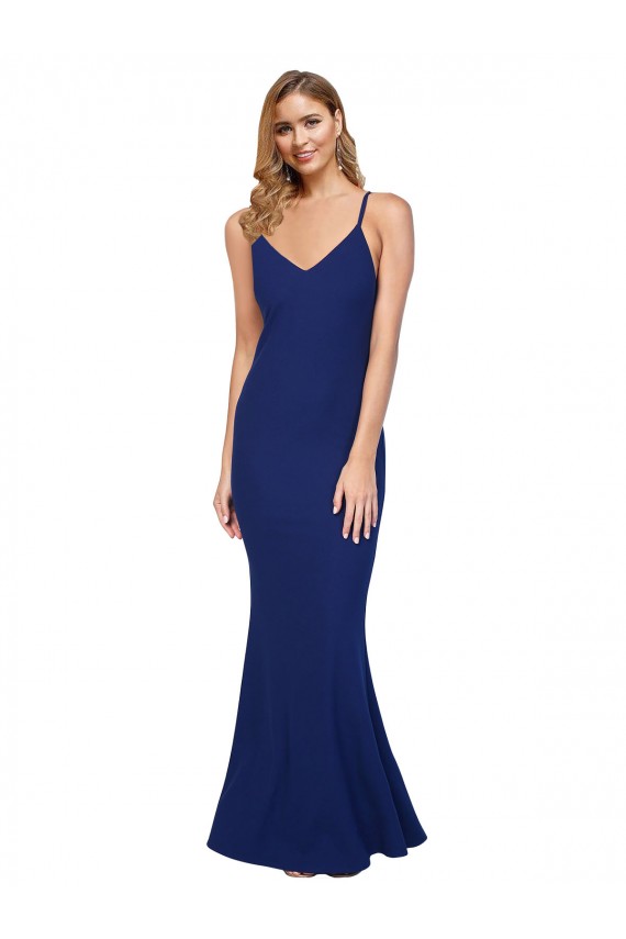 Wholesale Open Back Royal Blue Sheath V-Neck Long Prom Dress Canada