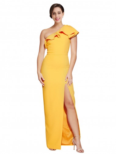 Wholesale Saffron Sheath One Shoulder Long Prom Dress Canada
