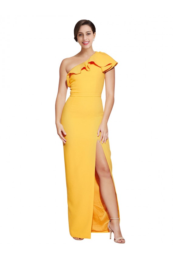 Wholesale Saffron Sheath One Shoulder Long Prom Dress Canada