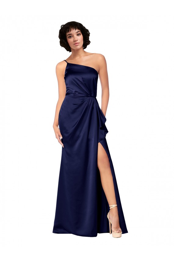 Wholesale Sapphire A-Line One Shoulder Long Black Tie Prom Dress Canada
