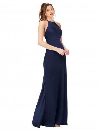 Wholesale Open Back Sapphire Sheath High Neck Long Prom Dress Canada