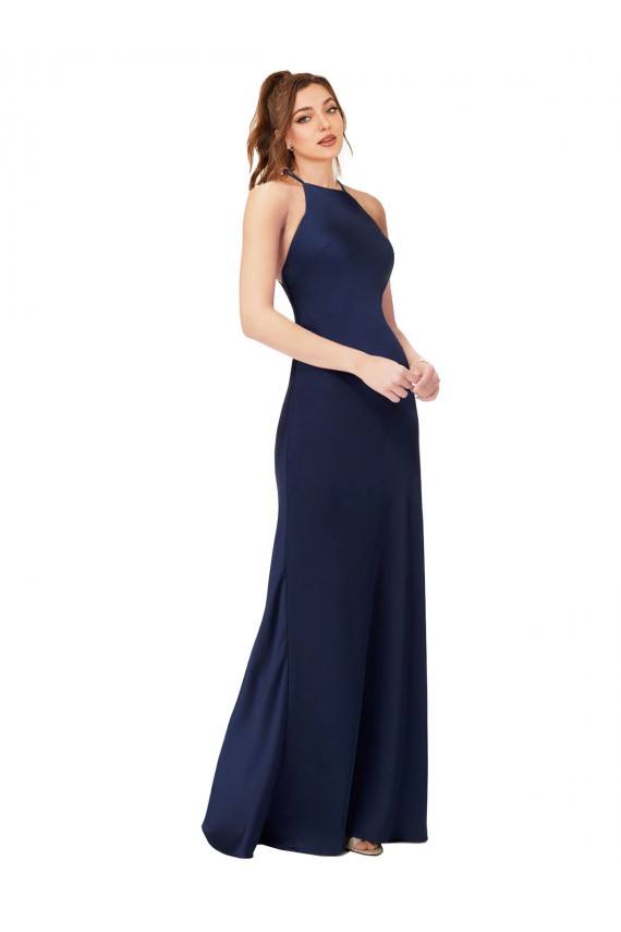 Wholesale Open Back Sapphire Sheath High Neck Long Prom Dress Canada