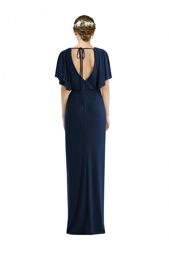 Wholesale Open Back Dark Navy Sheath Bateau Neck Long Prom Dress Canada
