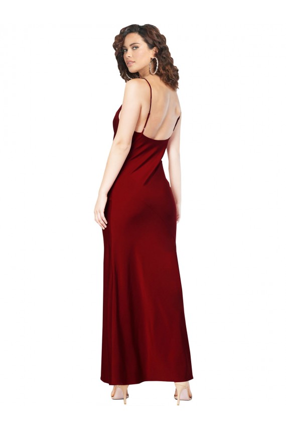 Wholesale Low Back Burgundy Sheath Cowl Neck Long Black Tie Prom Dress Canada