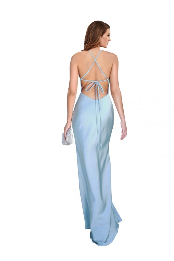 Wholesale Open Back Light Sky Blue Sheath Cowl Neck Long Prom Dress Canada
