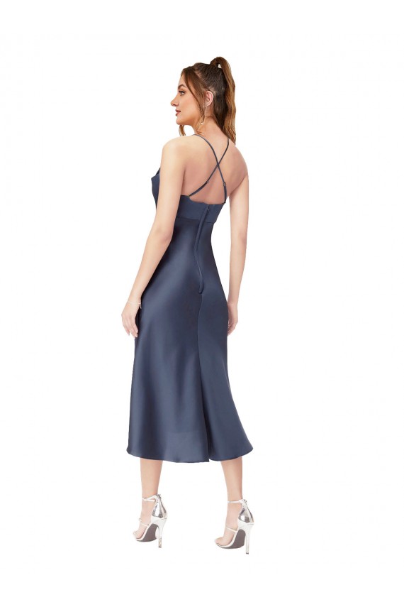 Wholesale Open Back Black Sheath Cowl Neck Midi Length High Low Prom Dress Canada