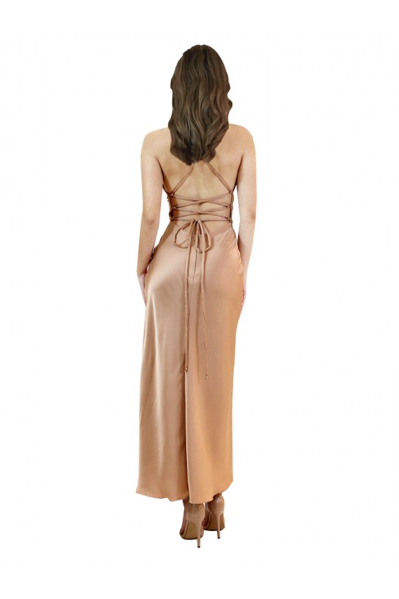 Wholesale Open Back Rose Gold Sheath Cowl Neck Midi Length Prom Dress Canada