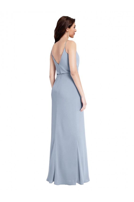 Wholesale V-Back Smoke Blue Sheath Cowl Neck Long Prom Dress Canada