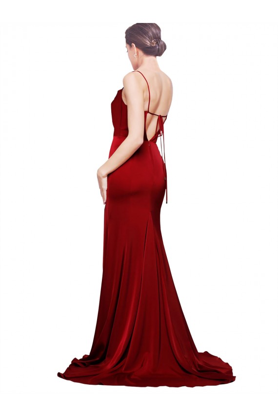 Wholesale Open Back Burgundy Sheath Cowl Neck Sweep Train Black Tie Prom Dress Canada