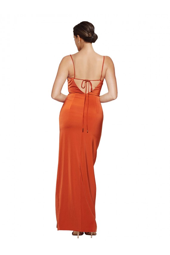 Wholesale Open Back Rust Sheath Cowl Neck Sweep Train Prom Dress Canada