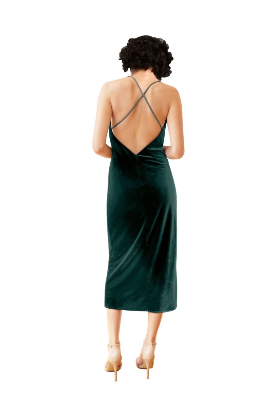 Wholesale Open Back Dark Green Sheath Cowl Neck Midi Length Prom Dress Canada
