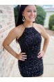 Wholesale Black Sheath Halter Neck Short Prom Dress Canada