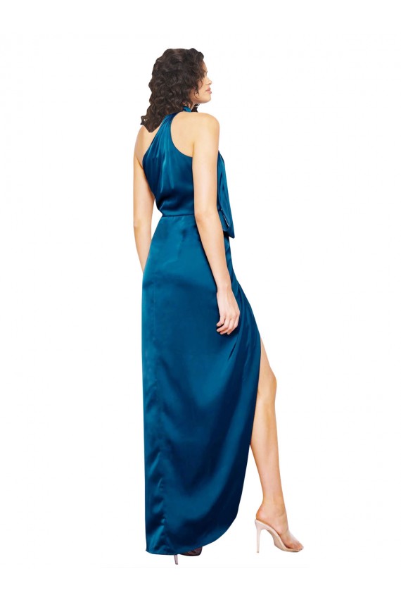 Wholesale Peacock Blue Sheath High Neck Long Prom Dress Canada