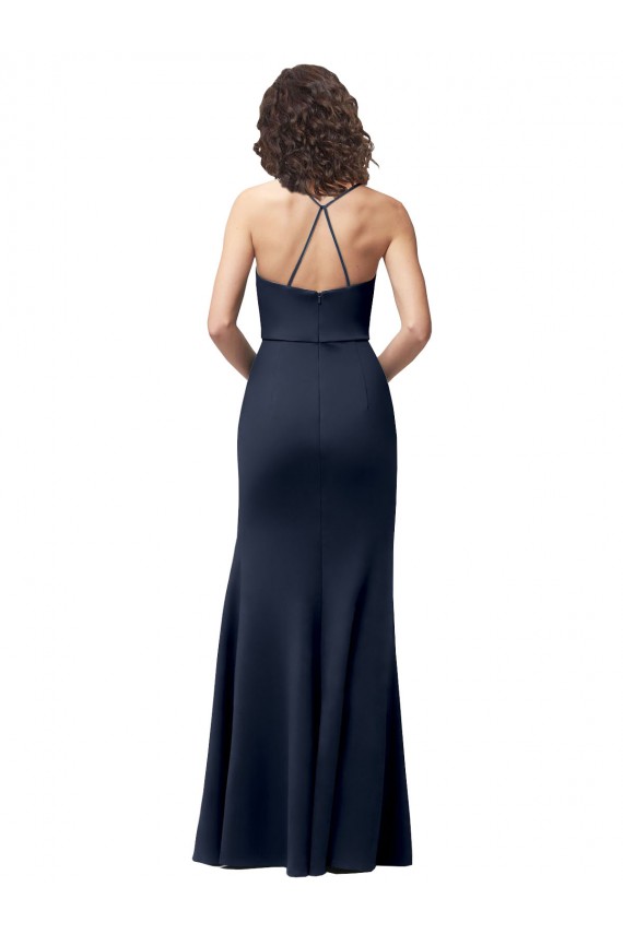 Wholesale Open Back Dark Navy Sheath High Neck Long Prom Dress Canada