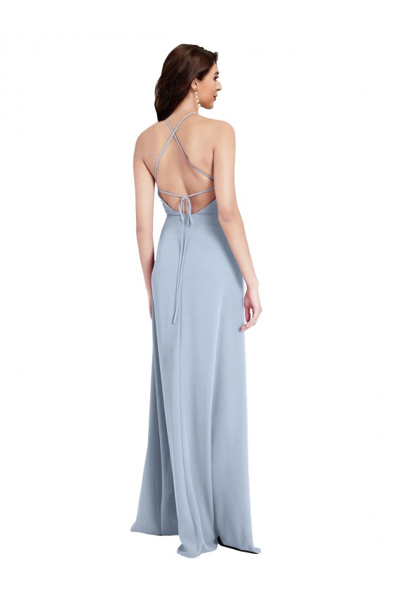 Wholesale Open Back Light Sky Blue Sheath High Neck Long Prom Dress Canada