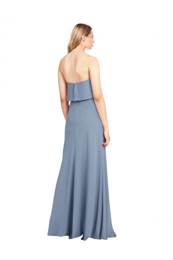 Wholesale Smoke Blue Sheath High Neck Long Stretch Crepe Prom Dress Canada