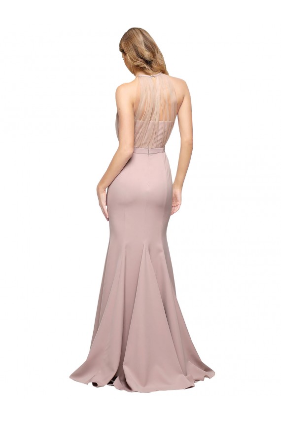Wholesale Dusty Pink Sheath High Neck Sweep Train Prom Dress Canada