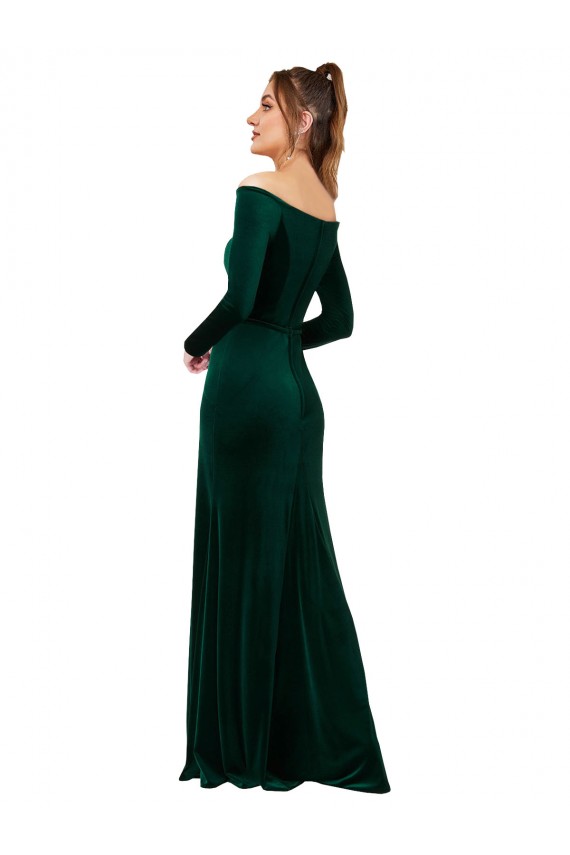 Wholesale Dark Green Sheath Off the Shoulder Long Prom Dress Canada