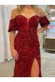 Wholesale Red Sheath Off the Shoulder Court Train Prom Dress Canada