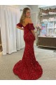 Wholesale Red Sheath Off the Shoulder Court Train Prom Dress Canada