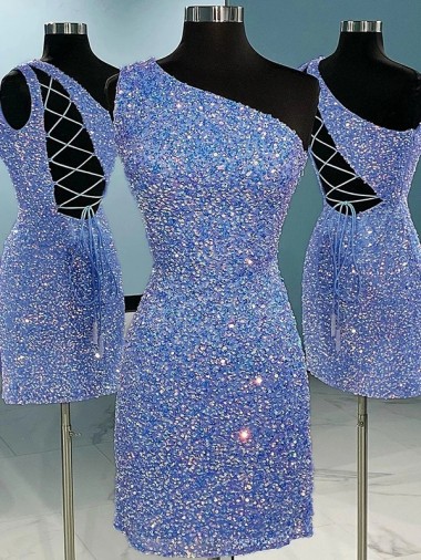Wholesale Sheath One Shoulder Short Velvet Sequin Evening Prom Dress Canada