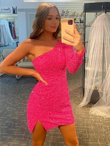 Wholesale Sheath One Shoulder Short Velvet Sequin Prom Dress Canada