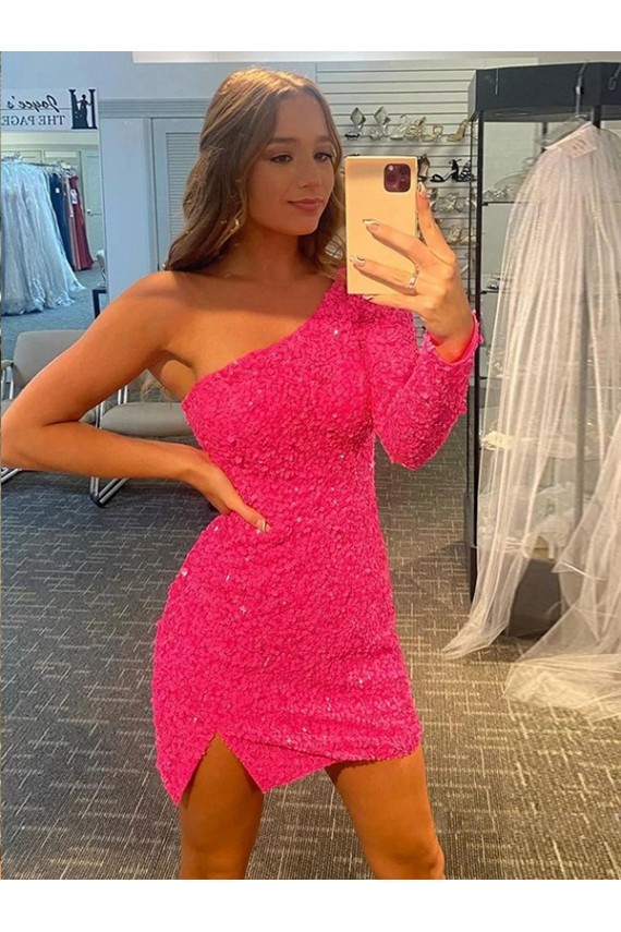 Wholesale Sheath One Shoulder Short Velvet Sequin Prom Dress Canada