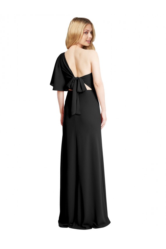Wholesale Black Sheath One Shoulder Flutter Sleeves Long Prom Dress Canada