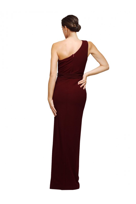Wholesale Burgundy Gold Sheath One Shoulder Long Black Tie Prom Dress Canada