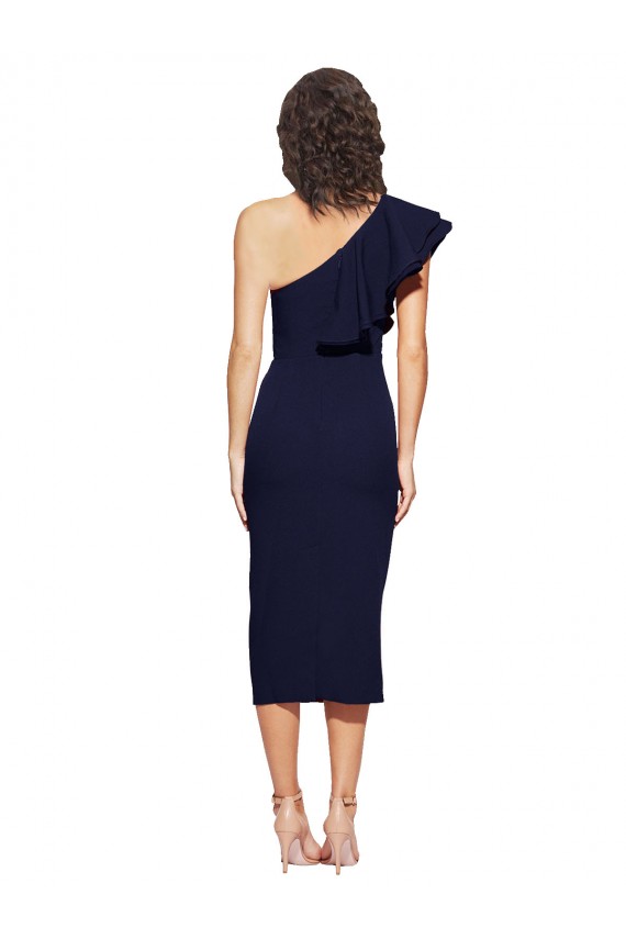 Wholesale Dark Navy Sheath One Shoulder Midi Length Prom Dress Canada
