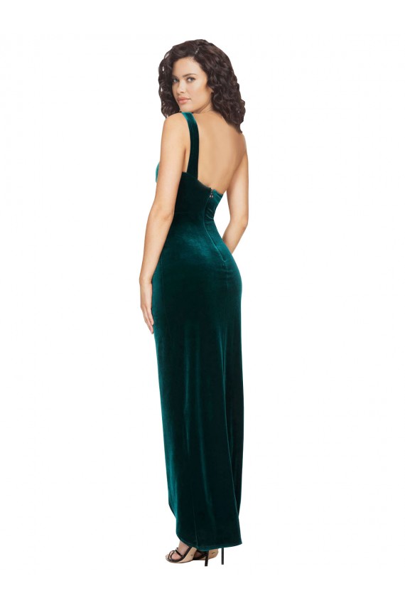 Wholesale Low Back Dark Green Sheath One Shoulder Long High Low Prom Dress Canada