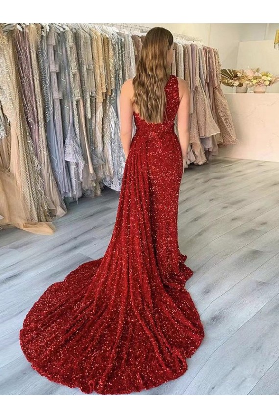 Wholesale Burgundy Sheath One Shoulder Court Train Prom Dress Canada