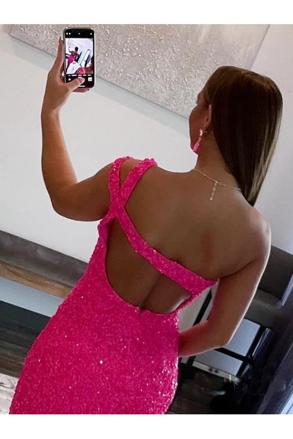 Wholesale Fuchsia Sheath One Shoulder Short Prom Dresses Canada