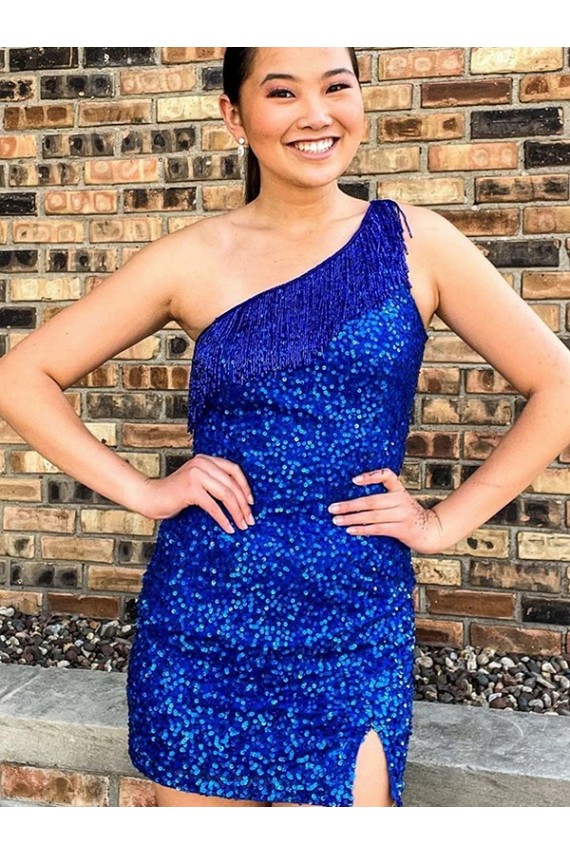 Wholesale One Shoulder Royal Blue Sheath Short Homecoming Dress Canada