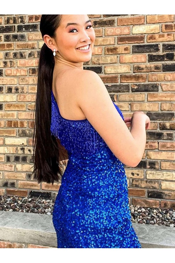 Wholesale One Shoulder Royal Blue Sheath Short Homecoming Dress Canada