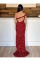 Wholesale Burgundy Sheath One Shoulder Sweep Train Prom Dress Canada