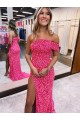 Wholesale Fuchsia Sheath One Shoulder Sweep Train Evening Gown Canada